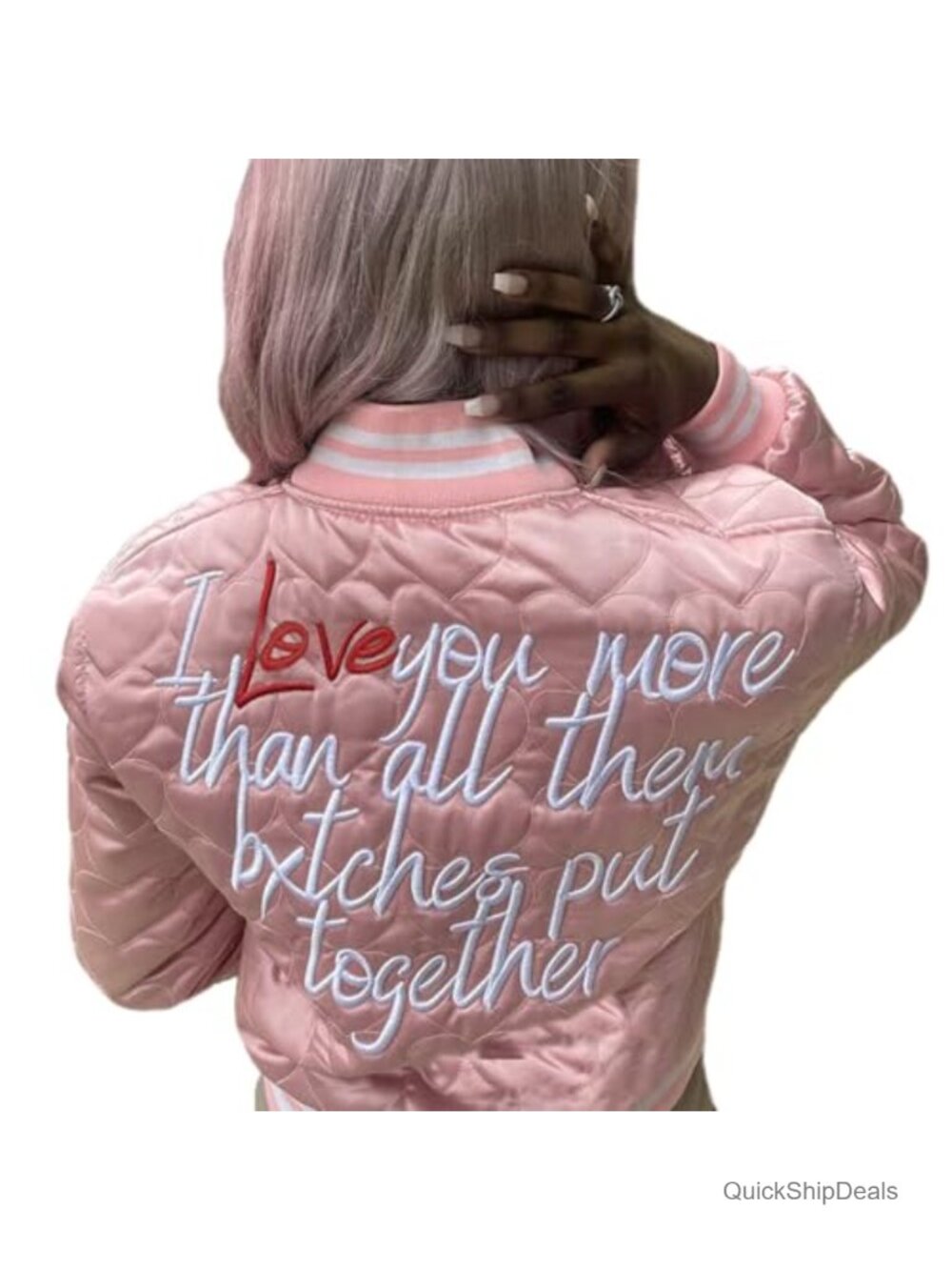 Women's Cropped Quilted Varsity Bomber Jacket Embroidered Button Down